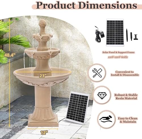 MAGIC UNION 48.4" Outdoor Solar Water Fountain,Italian Roman Style,Natural - Image 2