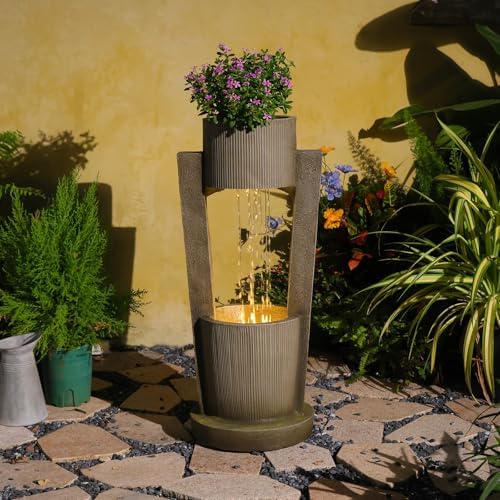 Sunlinua 31H Realistic Rock Outdoor Water Fountain with LED Light Brown - Image 2