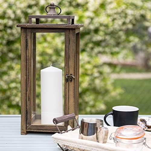 Stonebriar 18 Inch Rustic Wooden Candle Hurricane Lantern, For Table Top, Mantle, Wall Hanging, or Garden Display, Indoor & Outdoor Use, Extra Large - Image 7