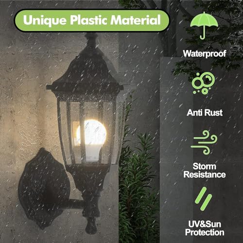 EMART Dusk to Dawn Plastic Outdoor Wall Light Fixtures(2 Pack, Black) - Image 2
