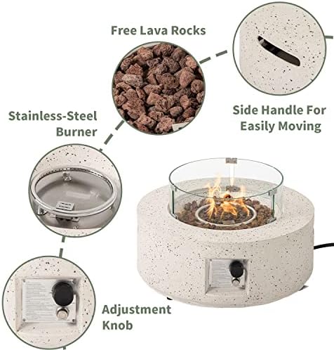 COSIEST 2-Piece Outdoor Propane Fire Pit Table Set w Tank Table, 28" Terrazzo Round Fire Table (Certified, 40,000 BTU) w 16" Tank Cover Side Table 20lb, Wind Guard, Rain Cover for Garden, Pool - Image 4