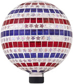 Alpine Corporation 10" Diameter Indoor/Outdoor Patriotic Glass Stars and Stripes Gazing Globe Yard Decoration, Red, White and Blue by Unknown