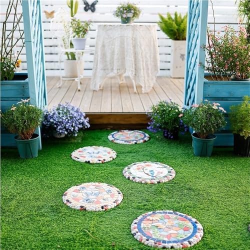 Colorful Garden Stepping Stones for The Lawn, Decorative Stepping Stones with Animal and Plant, Funny Dragonfly Garden Decor, Round Butterfly Garden Stones(A) - Image 7