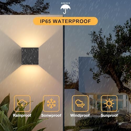 Mille Lucciole 12W 4Pack Outdoor Wall Lights Exterior/Interior,LED Black Outdoor Wall Sconces Light Fixtures Modern,IP65 Waterproof Square Aluminum Wall Lamps, Up and Down Lights 3000K Warm Lights - Image 4