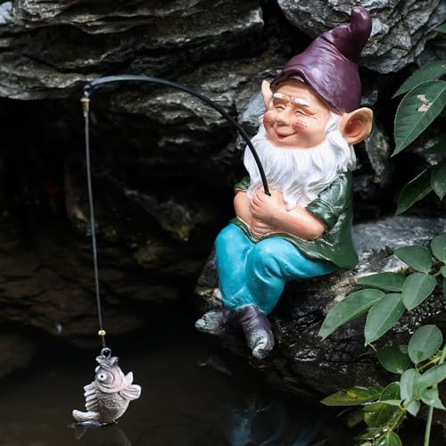 Gnomes Decoration for Yard Outdoor Garden Decor 9.7 Inch Tall Fishing Gnome Statue for Koi Pond, Waterfalls or Poolside Ornaments, Fisher Guy Outdoor Statues, Gift for Mom & Women - Image 5