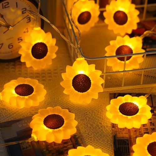 CAKERS Creative Cartoon Cute Model Ambient Lights|LED Warm White Copper Wire Lights|Hanging Fairy Lights for Bedroom Party Decor,Sunflower,3m(9.8ft)-20LED-USB - Image 5