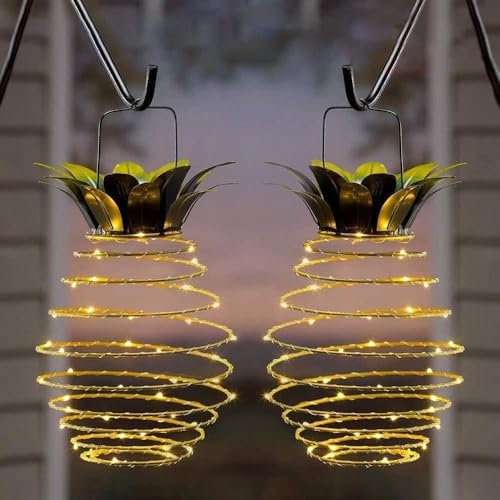 JHPGEOE 2 Pack Outdoor Solar Hanging Lantern Lights - 60LED Waterproof Solar Pineapple Light Outdoor for Garden,Yard Porch Lawn Backyard Landscape Pathway Patio Outside Gardening by JHPGEOE%7CIlluminateYourLife