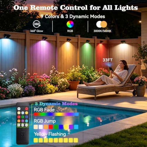 ZCXLIGHT Solar Fence Lights Outdoor, 8 Pack Fence Solar Lights Outdoor with Remote Control Long Lasting, Ultra Bright IP65 Waterproof LED Solar Wall Lights for Fence Deck Step - Image 3