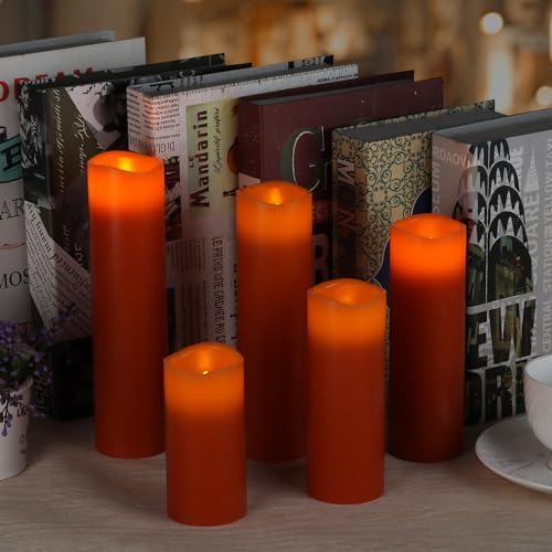 Vinkor Flameless Candles Battery Operated Candles Real Wax Pillar LED Candles with 10-Key Remote and Cycling 24 Hours Timer (Orange Set of 9) - Image 4