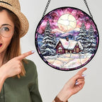 Snow and Moon Stained Glass Window Hanging Suncatcher Gift for Women 9.8" - Image 3