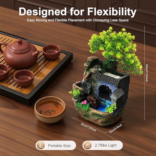 Tabletop Fountain, Modern Rockery Resin Ornament with Colour Changing LED Lighting, Relaxing Waterfall Fountain Ornament, Tabletop Decoration for Living Rooms, Offices - Image 5
