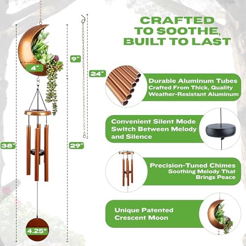 Premium Moon Wind Chimes for Outside – Deep Tone Sympathy & Memorial Wind Chime Gift for Loss of a Loved One, Outdoor Garden Patio Décor (Gold) - Image 2