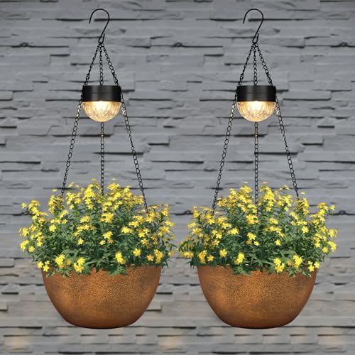 BAYN 2 Packs Solar Hanging Basket Planters for Plants Outdoor - Image 2
