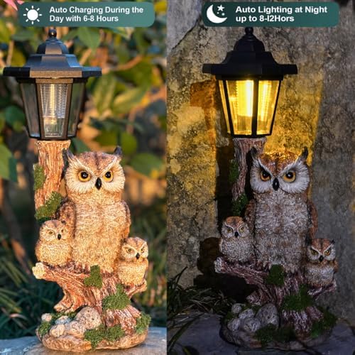 Solar Owl Statue, Fake Owl Family Outdoor Waterproof Garden Owl Decor - Image 5