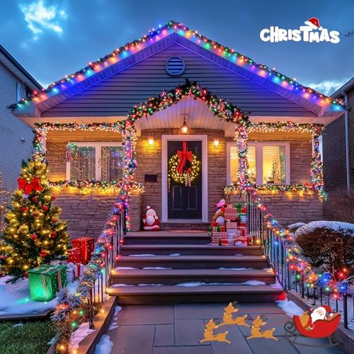 JMEXSUSS 2 Pack Solar String Lights Outdoor Waterproof, Total 66 FT 200 LED Solar Christmas Lights Outdoor, Twinkle Light for Christmas Tree Outside Garden Yard Xmas Decor, Warm White to Multicolor - Image 6