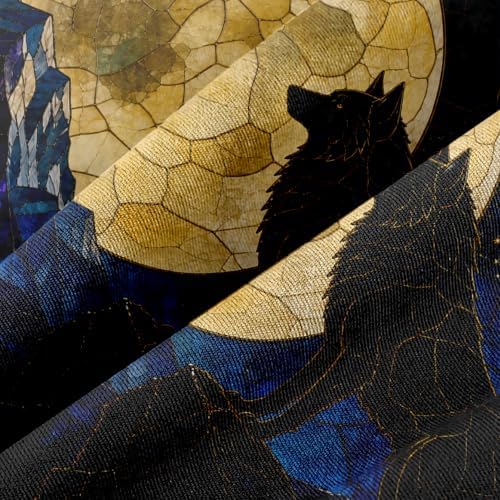 Wolf Tapestry, Full Moon Stained Glass Mountain Forest Decor 70x90inch - Image 2