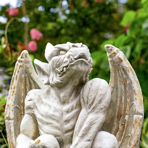 Zaer Ltd. Set of 2 Gothic Gargoyle Garden Statues, 28.4 Inch Tall Outdoor Sculptures (Distressed Gray) - Image 4