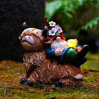 Pohabery Garden Gnomes Decor Outdoor Statues Gnome on Highland Cow Hold Solar Cup Light Outdoor Decorations for Patio,Yard and Gift for Mom（L by Pohabery