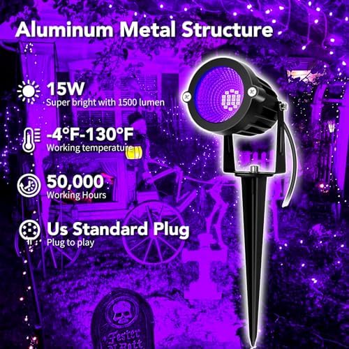 Halloween LED Black Light: 15W Spot Lights Outdoor UV Spotlight for Halloween Christmas | 2 PacK 110V Plug-in Blacklight with IP65 Waterproof for Party Body Paint Fluorescent Poster Neon Glow - Image 4