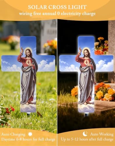 Solar Jesus Cross Light, Grave Decorations for Cemetery Memorial - Image 2