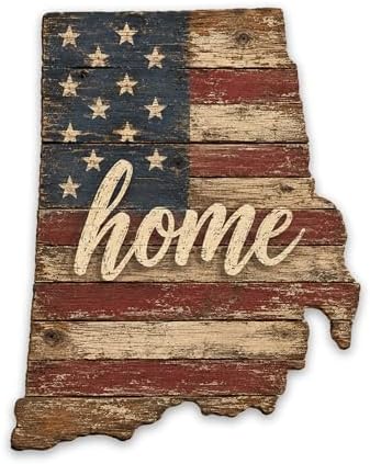 Rhode Island "Home" State Shape Sign — Vintage American Flag Wall Decor — UV-Printed Aluminum (Not Real Wood) — Patriotic State Pride Art for Indoors & Outdoors — Made in USA by MRC+Wood+Products