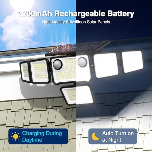 6000LM Solar Lights Outdoor Waterproof, 6 Heads Solar Flood Lights Outdoor with 2 Motion Sensor, 310 LED Motion Light with Remote Control for Yard Outside House Patio 2 Pack - Image 6