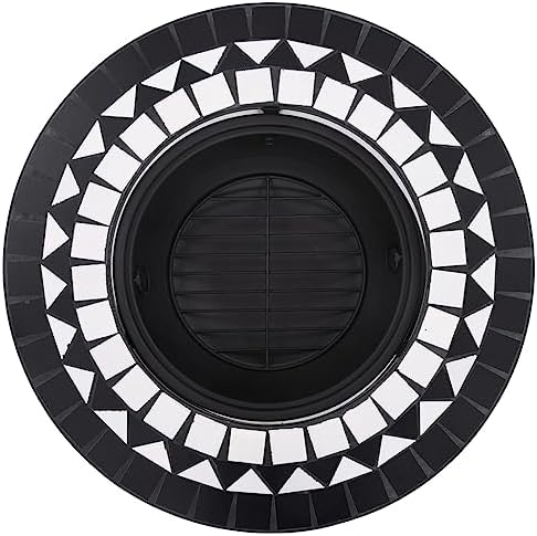 26.8 Inch Mosaic Fire Pit Black and White Ceramic Steel Bowl for Garden Patio Campfire Warmth, Round Tabletop with Three-Leg Stand for BBQ Wood Logs Charcoal - Image 5