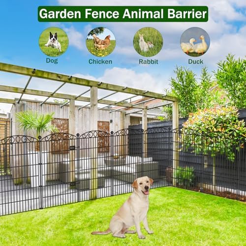 Metal Garden Decorative Fence with Gate 6 Panel 42" H x 13'L for Pets - Image 4