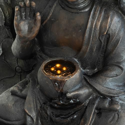 28 Inch Zen-Style Buddha Fountain, Freestanding Water Feature for Outdoor - Image 6