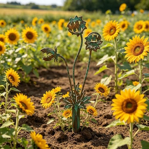 Metal Flower Garden Stake 2D 3-Pack Rustproof Decorative Plant Stakes - Image 4