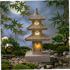 Pagoda Garden Statue, 10 Inch Weatherproof Solar Garden Decor, LED Light Zen Japanese Lantern for Backyard Balcony Patio Lawn Yard, Khaki Pagoda Statue by Unknown