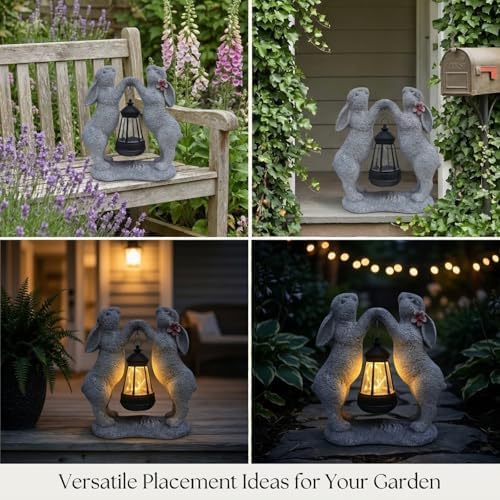 Solar Bunny Couple Garden Statue with Lantern Outdoor Decor - Image 6