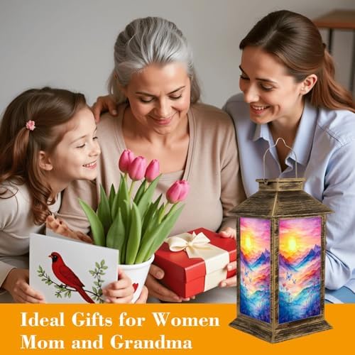 Solar Lantern Outdoor Waterproof Colorful Abstract Watercolor Wildflower Aesthetic Landscape Mountain Garden Decor LED Solar Lights Hanging/Tabletop Lamp Gifts for Women Mom for Outside Yard Patio - Image 4