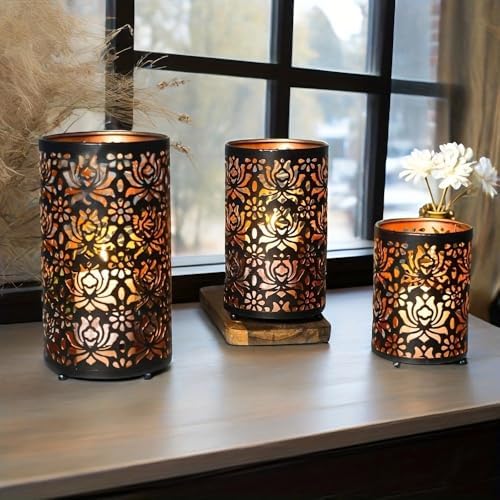3PCS Candlestick Candle Barrels Moroccan Style Retro Lanterns Projection Lights Hollowed-Out Decorations Home Ramadan Hanging Outdoor Indoor Courtyard Porch Festival Weddings - Image 5