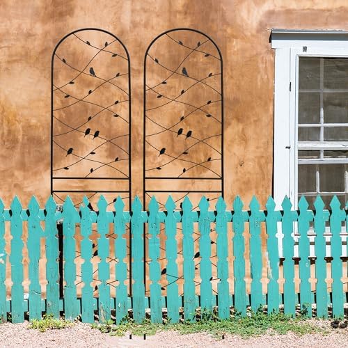 4 Pack Metal Garden Trellis 86.7" Tall Outdoor Climbing Plant Support for Roses, Flowers, Rustproof Durable Black Galvanized Tube, Lawn Garden Fence Decor Screen (4, Black birds-86.7" H) - Image 4