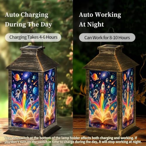 Solar Hanging Lantern Colorful Space Exploration Scene Rocket Astronauts Galaxy Elements Waterproof LED Lights Decor Patio Yard Lawn Porch Lamp, Birthday Gift for Mom Women Garden Outdoor Decor - Image 4