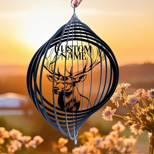 Personalized Elk Metal Wind Spinner, Custom Elk Garden Spinner Hanging Indoor Outdoor Decor, Perfect House Warming Gifts New Home, Custom Gift for Grandmother, Mom, Dad, Wife by CraftNameSign