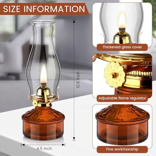 Tuanse 2 Pcs Oil Lamps for Indoor Use Vintage Hurricane Emergency Glass Oil Lamps Large Lantern Classic Decorative Oil Lamp for Home Tabletop Emergency Lighting Supplies(Brown) - Image 2