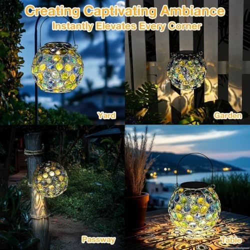 2 Pack Crystal Mosaic Solar Hanging Lantern Outdoor Garden Light Waterproof - Image 5