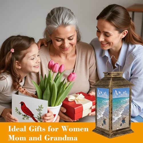 Solar Lantern Outdoor Waterproof Seashells Starfish Sands Beach Garden Decor LED Hanging Solar Lights Tabletop Lamp Gifts for Women Mom Outside Yard Patio Porch - Image 4