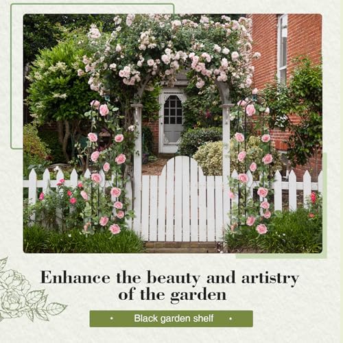 2 Pack 4' H x 10" W Metal Arched Garden Trellis for Potted Climbing Plants Outdoor Rustic Black Coating Iron Wire Lattices Grid Panels for Vine Pergola Cucumbers Vegetables Flower Support - Image 4