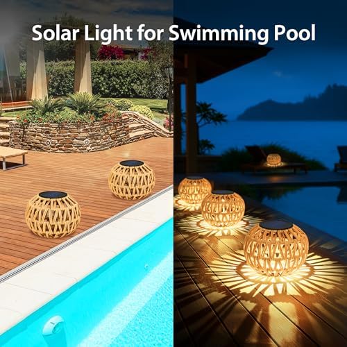 4 Pack Outdoor Solar Lanterns, Waterproof Rattan Solar Powered Lamp Decorative, Solar Garden Lights Birthday Gifts for Women, Outside Solar Lights for Yard, Pathway, Patio,Porch, Lawn Decor - Image 6