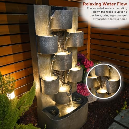 Sunlinua 45H Modern Outdoor Water Fountain with LED Light for Garden Décor - Image 3