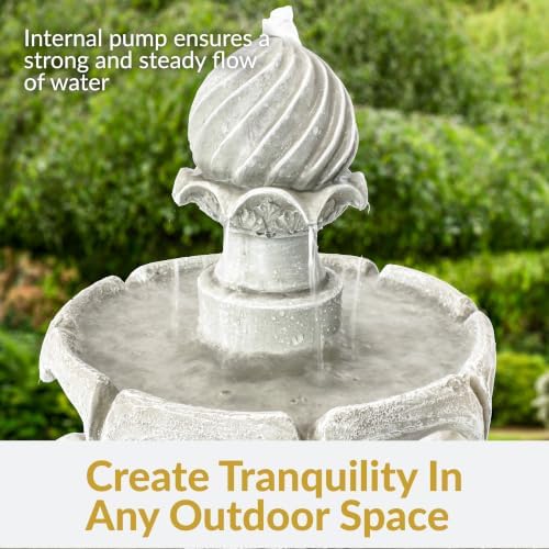 Sunnydaze 35" 2-Tier Solar Water Fountain, 4 hrs Battery Backup, White - Image 2