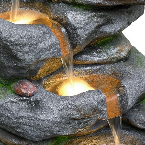 38" Outdoor Garden Water Fountain with Lights, 5 Tiers Water Feature - Image 4