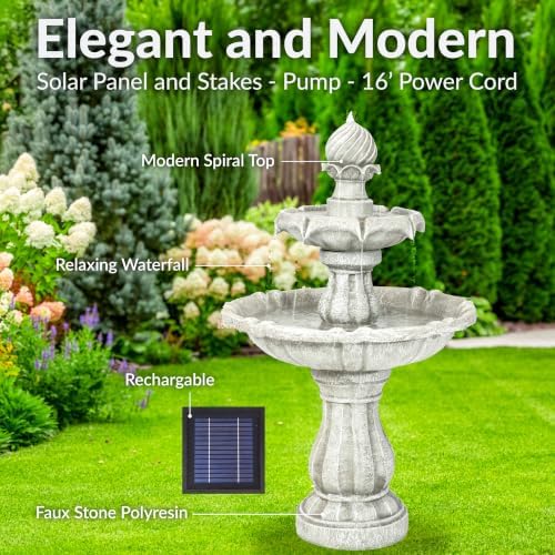 Sunnydaze 35" 2-Tier Solar Water Fountain, 4 hrs Battery Backup, White - Image 3