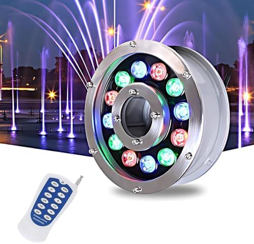 Submersible LED Pool Lights - with Remote Control Waterproof Underwater Light, AC 12/24V LED Underwater Spotlight, IP68 Waterproof Middle Hole RGB Color Changing Pond Lighting(6W(24V)) by Unknown