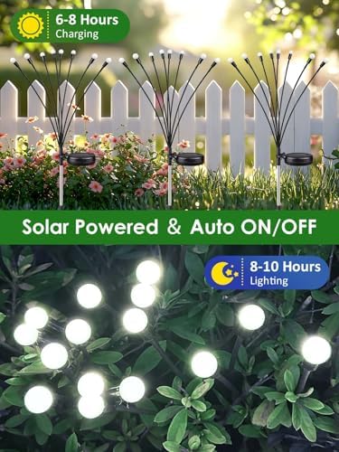 8 Pack Solar Garden Lights, 64 LED Firefly Lights Solar Outdoor Waterproof - Image 5