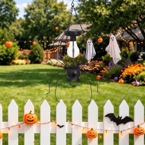 Solar Spider Hanging 20.5in Iron Halloween Garden Glowing Light Decor - Image 2