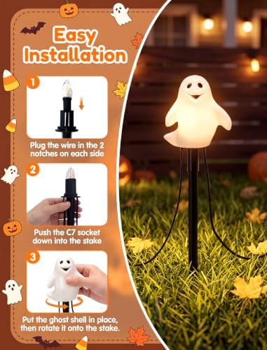 10.5FT Halloween Pathway Lights, 5PK LED Smiling Ghost Lights Outdoor - Image 4